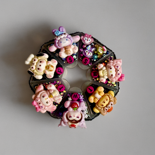 Decoden Pill Case, Sanrio Duffy Junk Box, Handmade FULL Rhinestones Black Pink