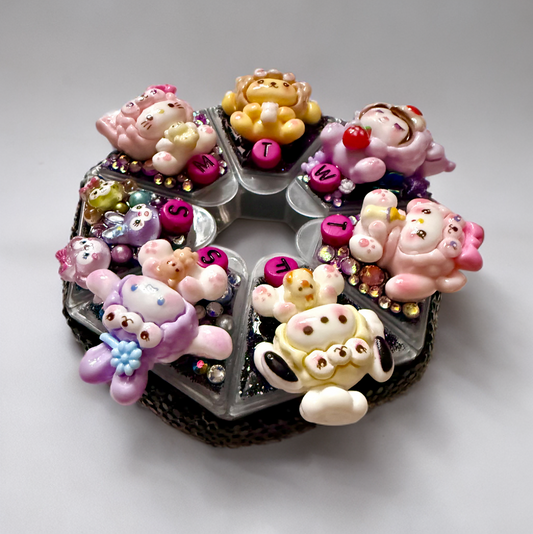 Decoden Pill Case, Sanrio Duffy Junk Box, Handmade FULL Rhinestones Black Pink